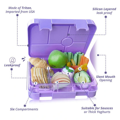 Eazy Kids 6 Compartment Bento Lunch Box (Unicorn Purple)