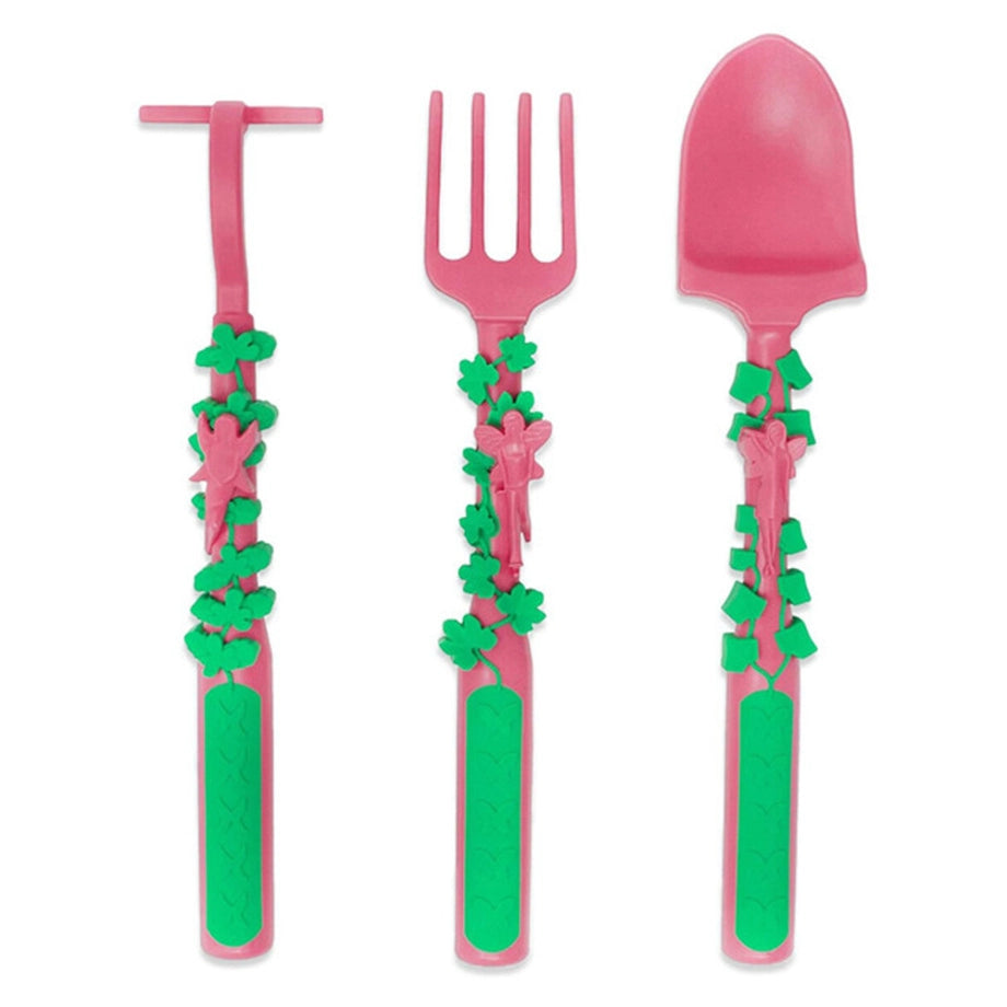 Eazy Kids Spoon, Fork & Pusher Gardening 3Pcs (Pink)