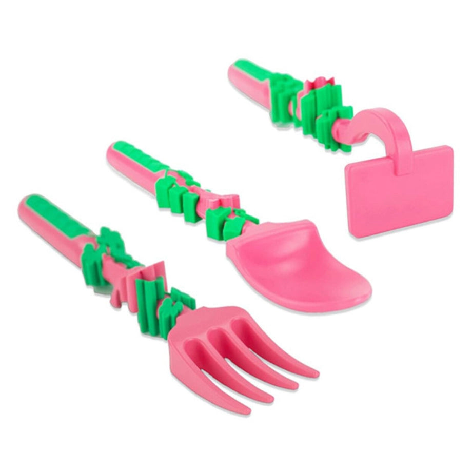 Eazy Kids Spoon, Fork & Pusher Gardening 3Pcs (Pink)