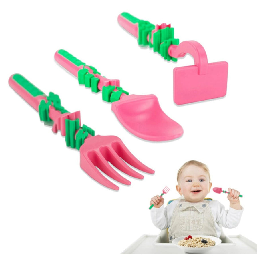 Eazy Kids Spoon, Fork & Pusher Gardening 3Pcs (Pink)