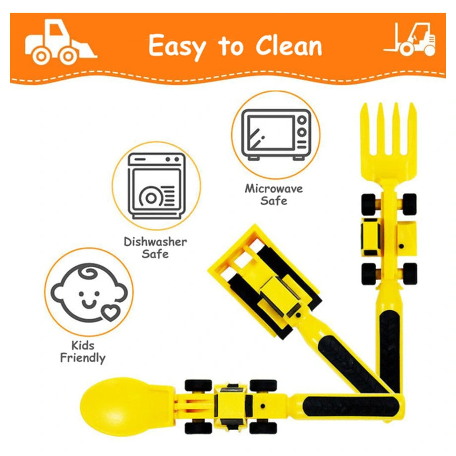 Eazy Kids Spoon, Fork & Pusher Truck 3Pcs (Yellow)