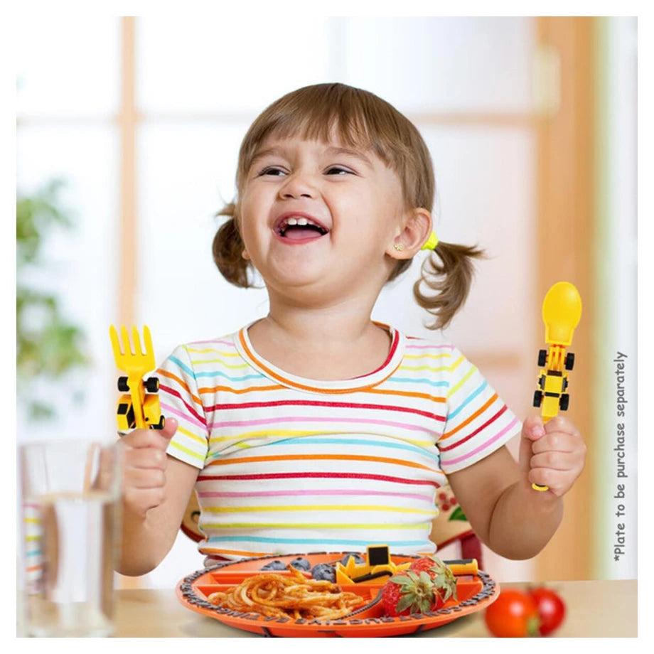 Eazy Kids Spoon, Fork & Pusher Truck 3Pcs (Yellow)