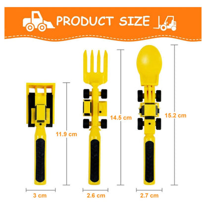 Eazy Kids Spoon, Fork & Pusher Truck 3Pcs (Yellow)