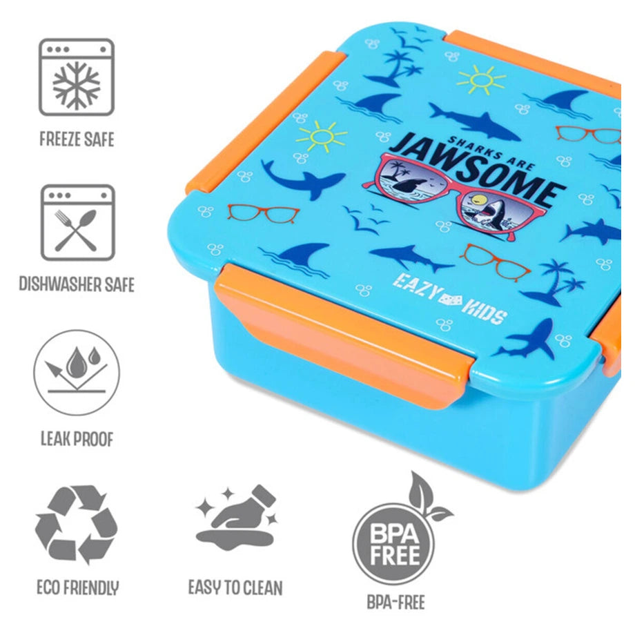 Eazy Kids Jawsome Shark Snack/Lunch Box (Blue)