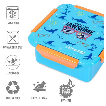 Eazy Kids Jawsome Shark Snack/Lunch Box (Blue)