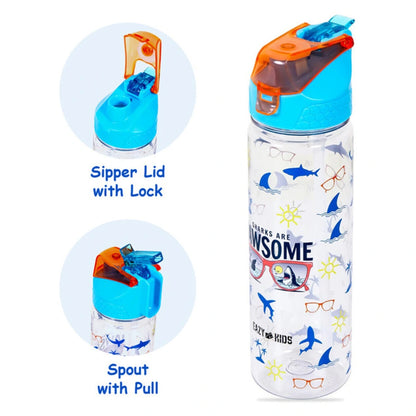 Eazy Kids Jawsome Shark 2 In 1 Tritan Water Bottle (Blue) (650ml)