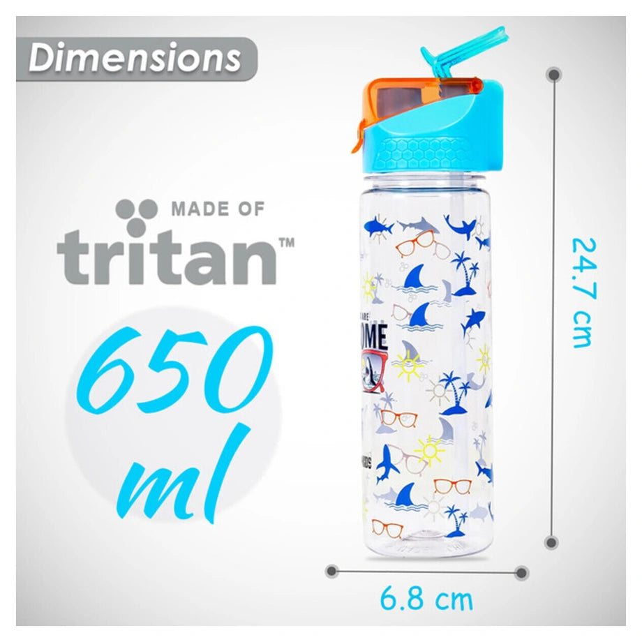 Eazy Kids Jawsome Shark 2 In 1 Tritan Water Bottle (Blue) (650ml)