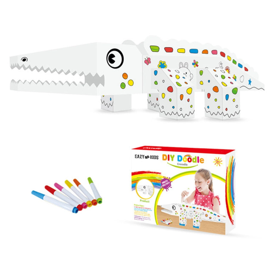 Eazy Kids DIY Doodle Coloring Kit w/Set of 6 Sketch Pens (Crocodile)