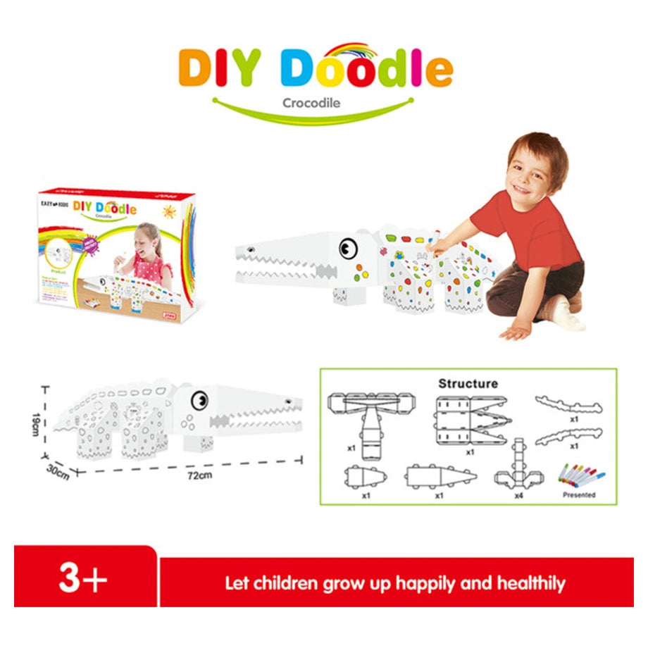 Eazy Kids DIY Doodle Coloring Kit w/Set of 6 Sketch Pens (Crocodile)