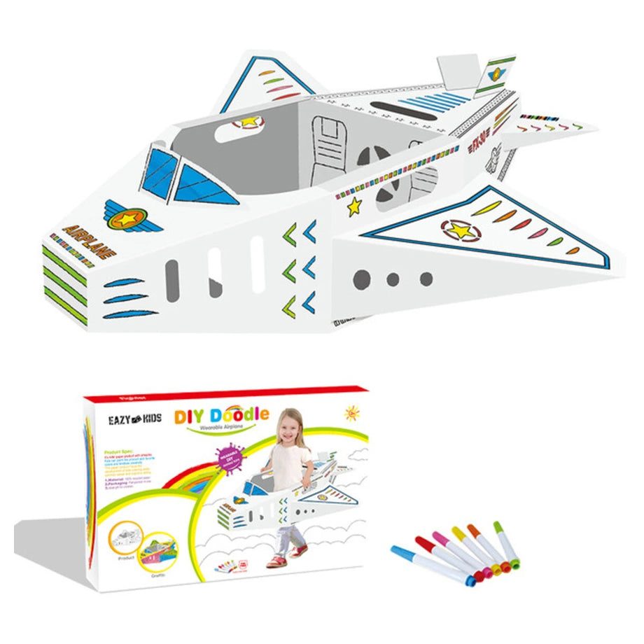 Eazy Kids DIY Doodle Coloring Kit w/Set of 6 Sketch Pens (Wearable Airplane)