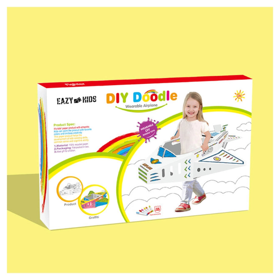 Eazy Kids DIY Doodle Coloring Kit w/Set of 6 Sketch Pens (Wearable Airplane)