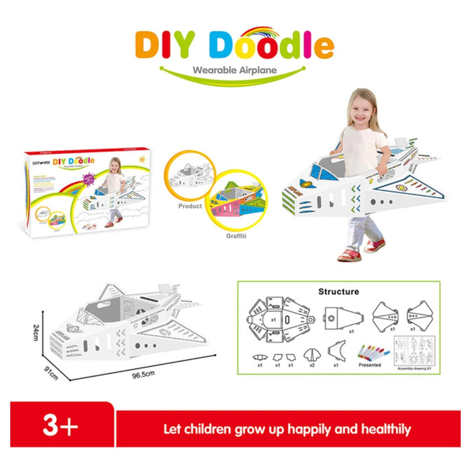 Eazy Kids DIY Doodle Coloring Kit w/Set of 6 Sketch Pens (Wearable Airplane)