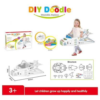 Eazy Kids DIY Doodle Coloring Kit w/Set of 6 Sketch Pens (Wearable Airplane)