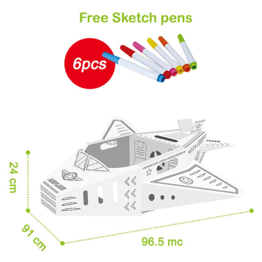 Eazy Kids DIY Doodle Coloring Kit w/Set of 6 Sketch Pens (Wearable Airplane)