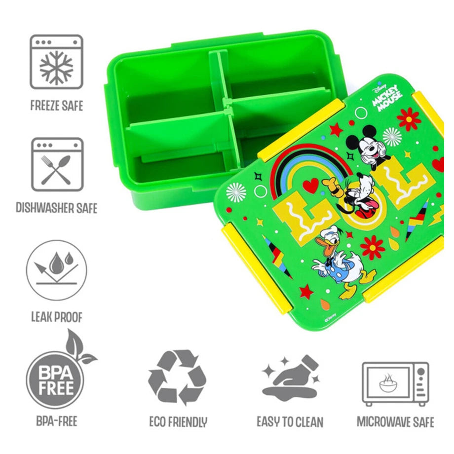 Disney LOL Mickey Mouse 1/2/3/4 Compartment Convertible Bento Lunch Box (Green)
