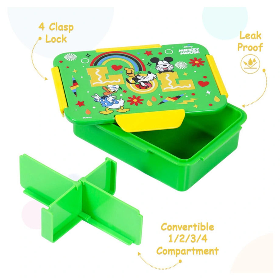 Disney LOL Mickey Mouse 1/2/3/4 Compartment Convertible Bento Lunch Box (Green)