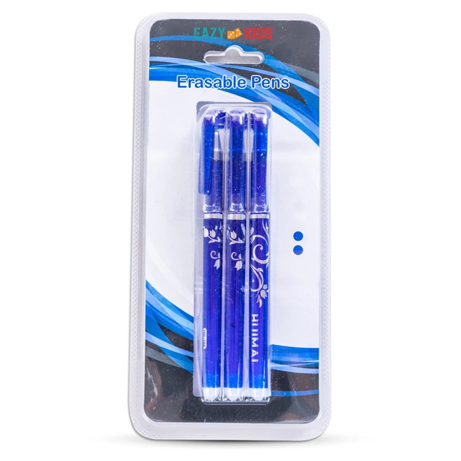 Eazy Kids Pack of 3 Blue Erasable Gel Pens Smooth-Flow, Quick-Drying, Erasable Ink