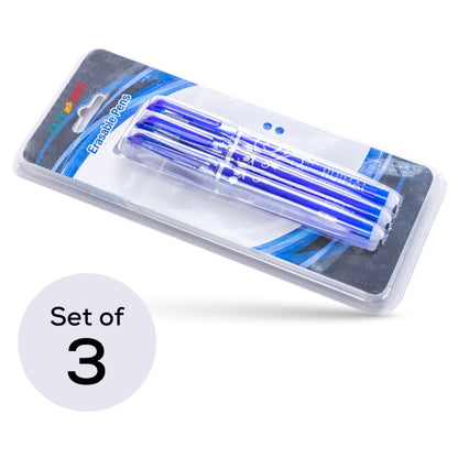 Eazy Kids Pack of 3 Blue Erasable Gel Pens Smooth-Flow, Quick-Drying, Erasable Ink