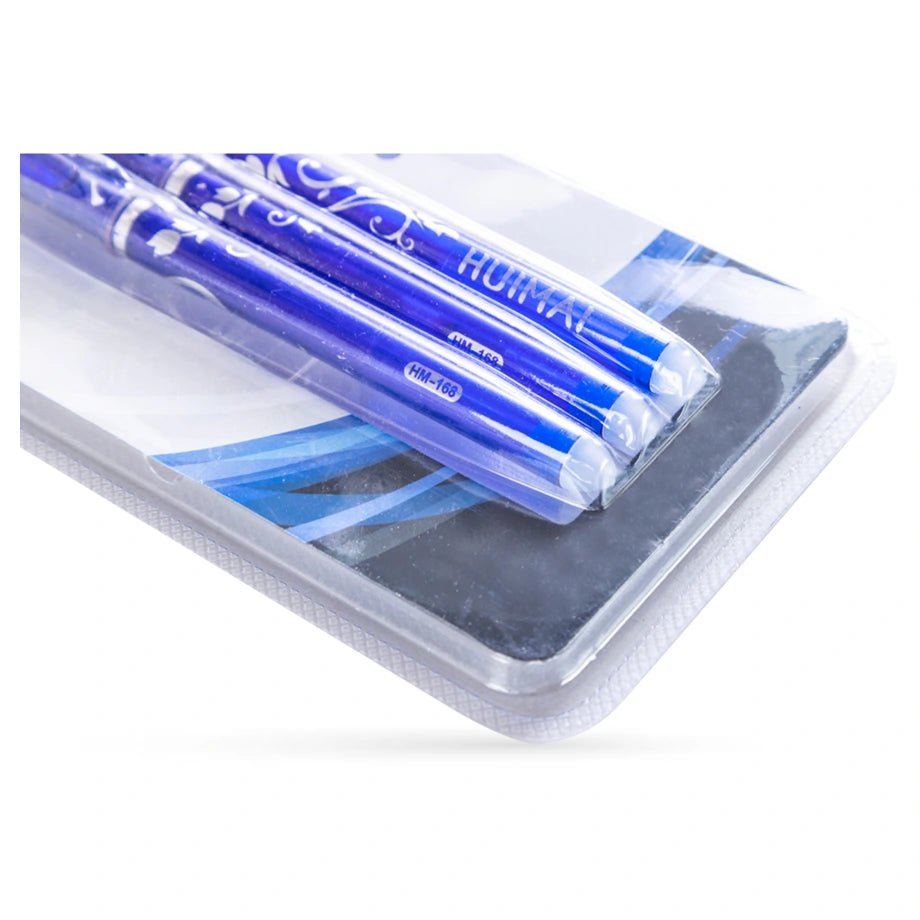 Eazy Kids Pack of 3 Blue Erasable Gel Pens Smooth-Flow, Quick-Drying, Erasable Ink