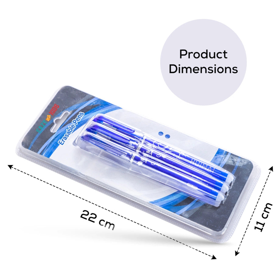 Eazy Kids Pack of 3 Blue Erasable Gel Pens Smooth-Flow, Quick-Drying, Erasable Ink