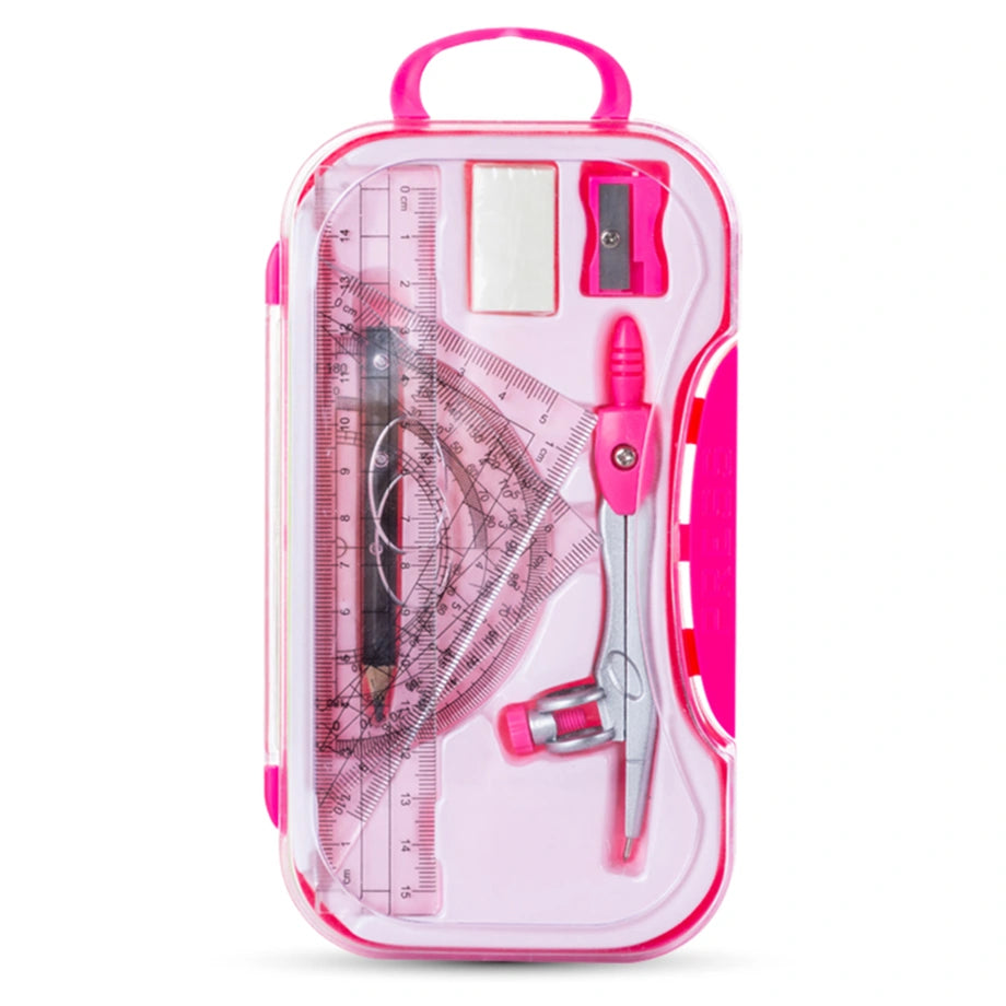 Eazy Kids 8-Piece Geometry Box Set Compass, Ruler, Protractor (Pink)