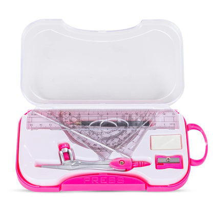 Eazy Kids 8-Piece Geometry Box Set Compass, Ruler, Protractor (Pink)