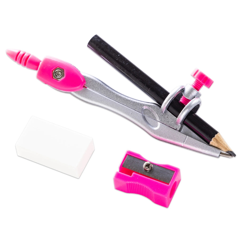 Eazy Kids 8-Piece Geometry Box Set Compass, Ruler, Protractor (Pink)