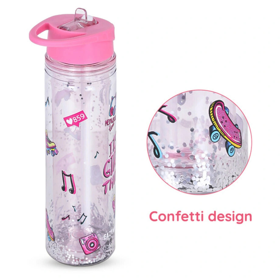 Eazy Kids Tritan Double Wall Glitter 550ml Water Bottle (It's Girls Things Pink)