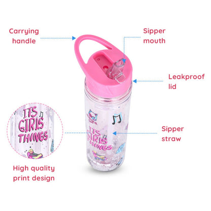 Eazy Kids Tritan Double Wall Glitter 550ml Water Bottle (It's Girls Things Pink)