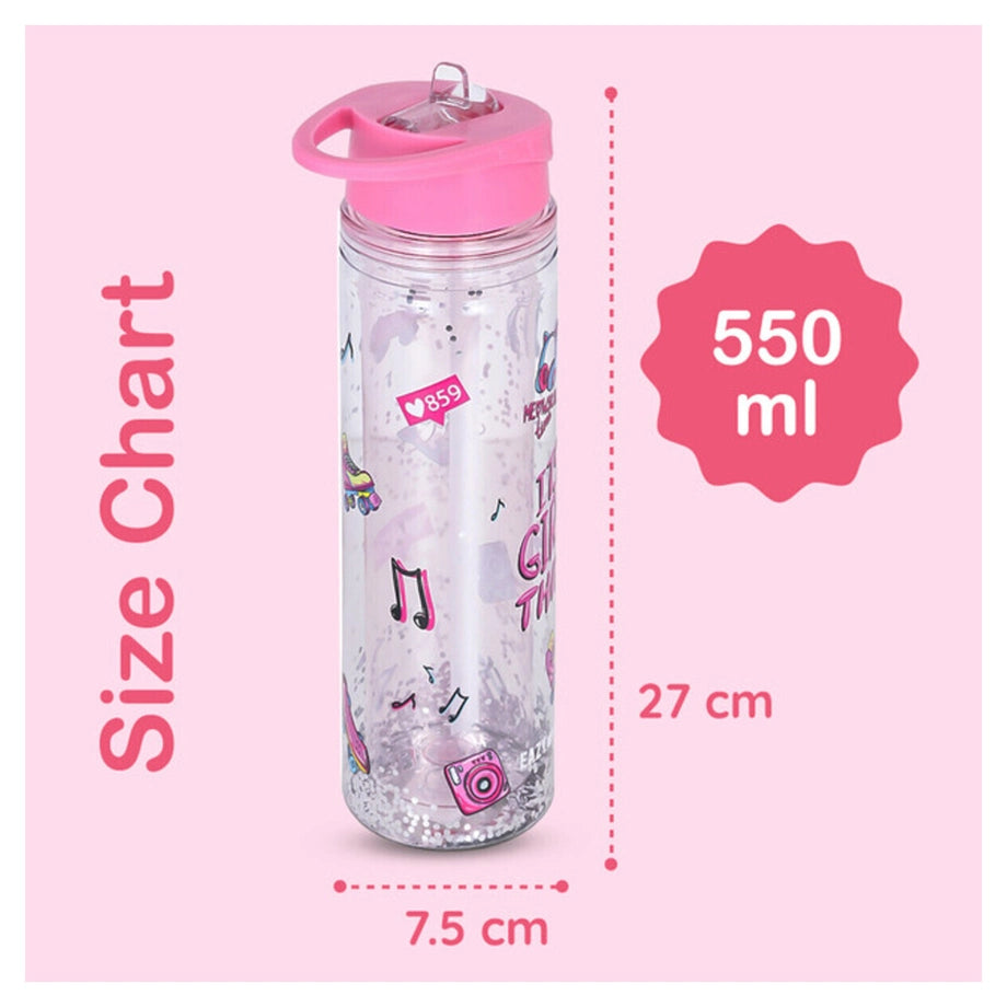 Eazy Kids Tritan Double Wall Glitter 550ml Water Bottle (It's Girls Things Pink)