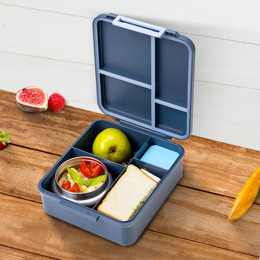 Eazy Kids Jumbo Bento Lunch Box w/ Thermos & Sauce Jar (Grey)