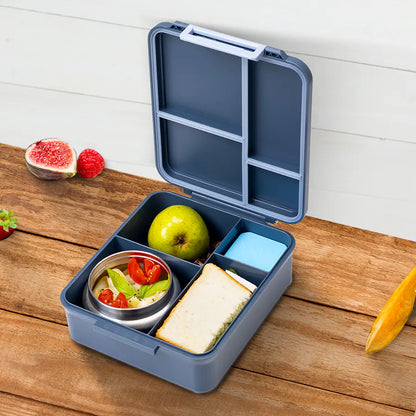 Eazy Kids Jumbo Bento Lunch Box w/ Thermos & Sauce Jar (Grey)