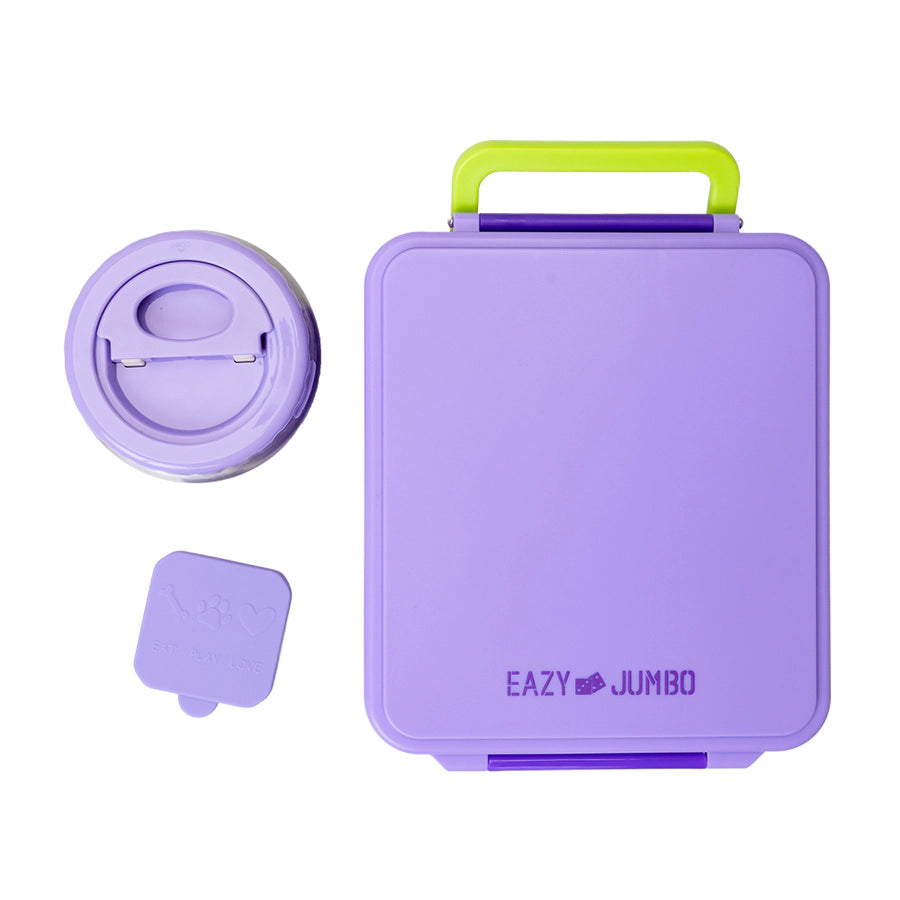 Eazy Kids Jumbo Bento Lunch Box w/ Thermos & Sauce Jar (Purple)