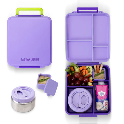 Eazy Kids Jumbo Bento Lunch Box w/ Thermos & Sauce Jar (Purple)