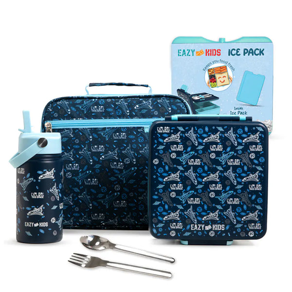 Eazy Kids Jumbo Bento Lunch Box Set With Insulated Lunch Bag (Blue)