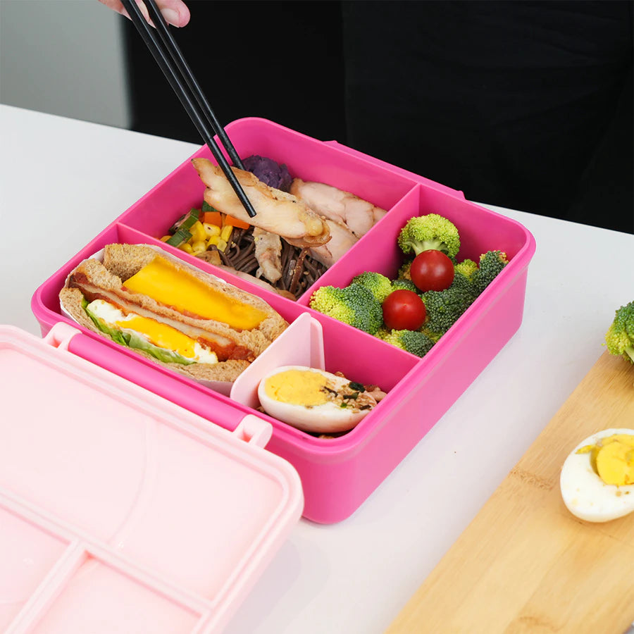Eazy Kids 3/4 Jumbo Lunch Box With Bowl Spoon And Fork (Pink)