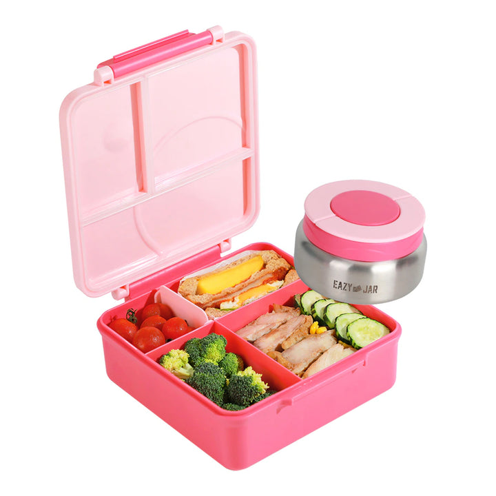 Eazy Kids 3/4 Jumbo Lunch Box With Bowl Spoon And Fork (Pink)