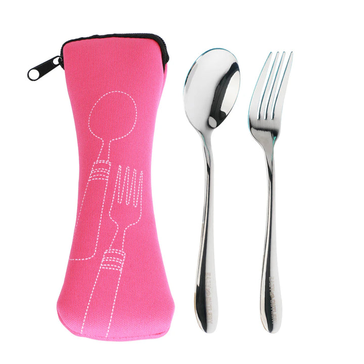 Eazy Kids 3/4 Jumbo Lunch Box With Bowl Spoon And Fork (Pink)