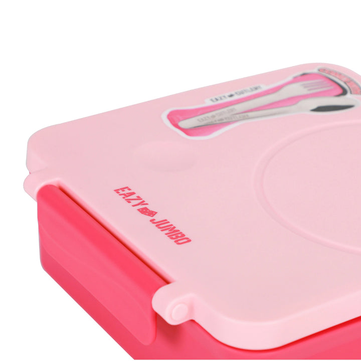 Eazy Kids 3/4 Jumbo Lunch Box With Bowl Spoon And Fork (Pink)