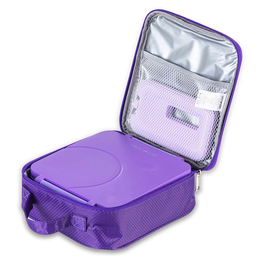 Eazy Kids Jumbo Bento Lunch Box Set w/Steel Food Jar, Ice Pack & Insulated Lunch Bag (Purple)