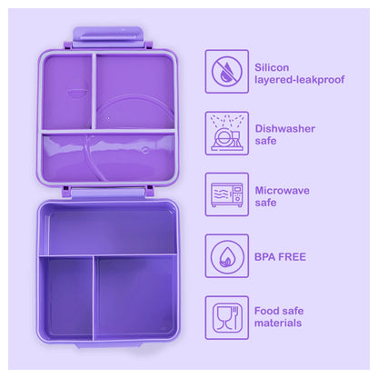 Eazy Kids Jumbo Bento Lunch Box Set w/Steel Food Jar, Ice Pack & Insulated Lunch Bag (Purple)