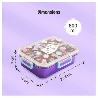 Eazy Kids 3 Compartment Stainless Steel bento Lunch Box 800ml (Floral Purple)