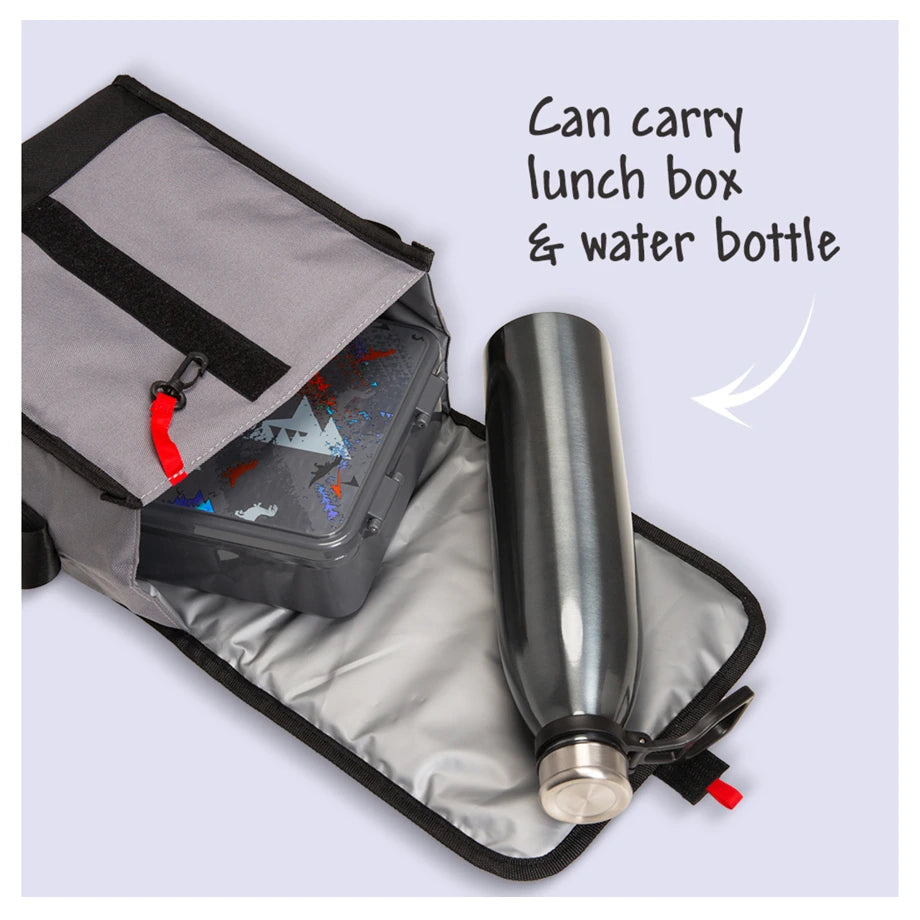 Eazy Kids Lunch Bag Insulated, Foldable & Stylish (Grey & Black)