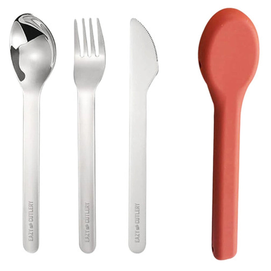 Eazy Kids Cutlery Set Stainless Steel Spoon, Fork & Knife with Silicone Case (Pink)