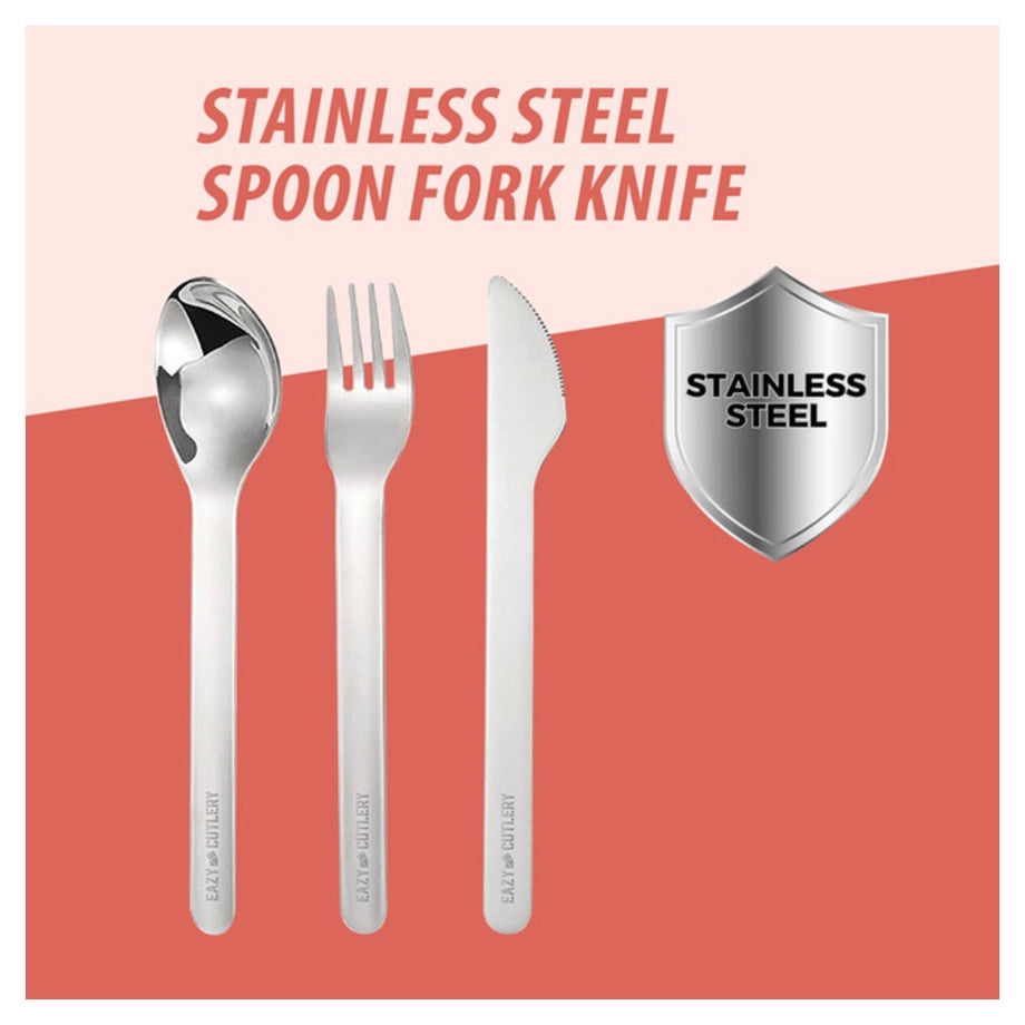 Eazy Kids Cutlery Set Stainless Steel Spoon, Fork & Knife with Silicone Case (Pink)