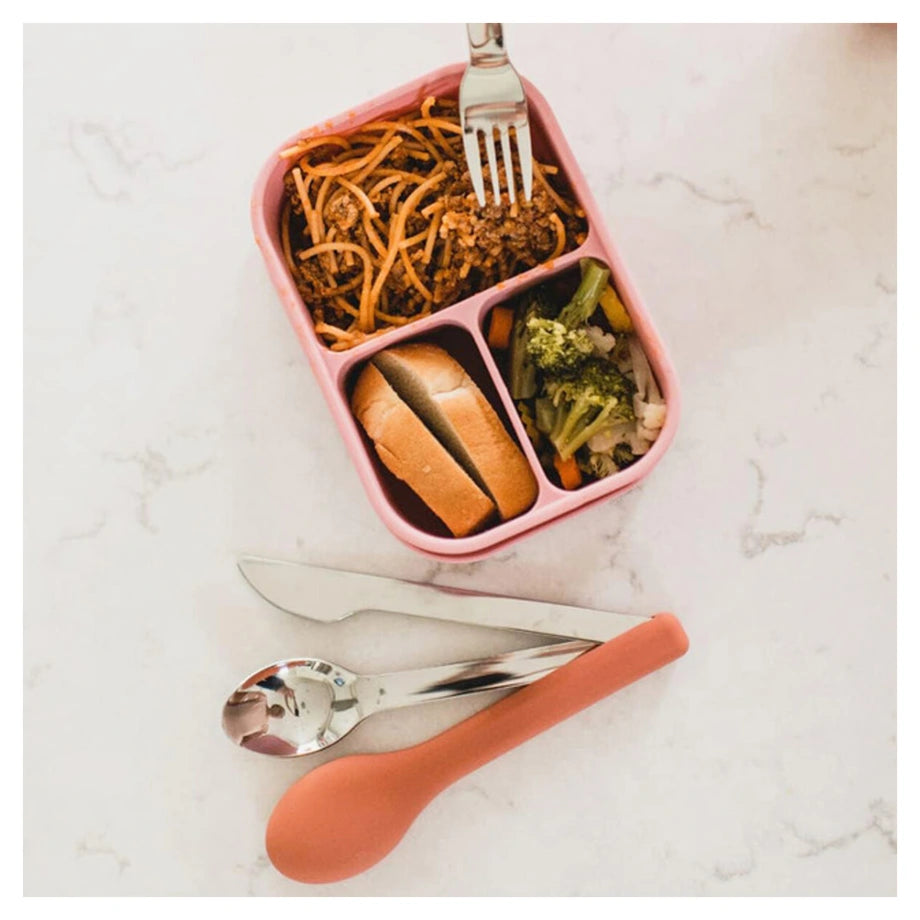Eazy Kids Cutlery Set Stainless Steel Spoon, Fork & Knife with Silicone Case (Pink)