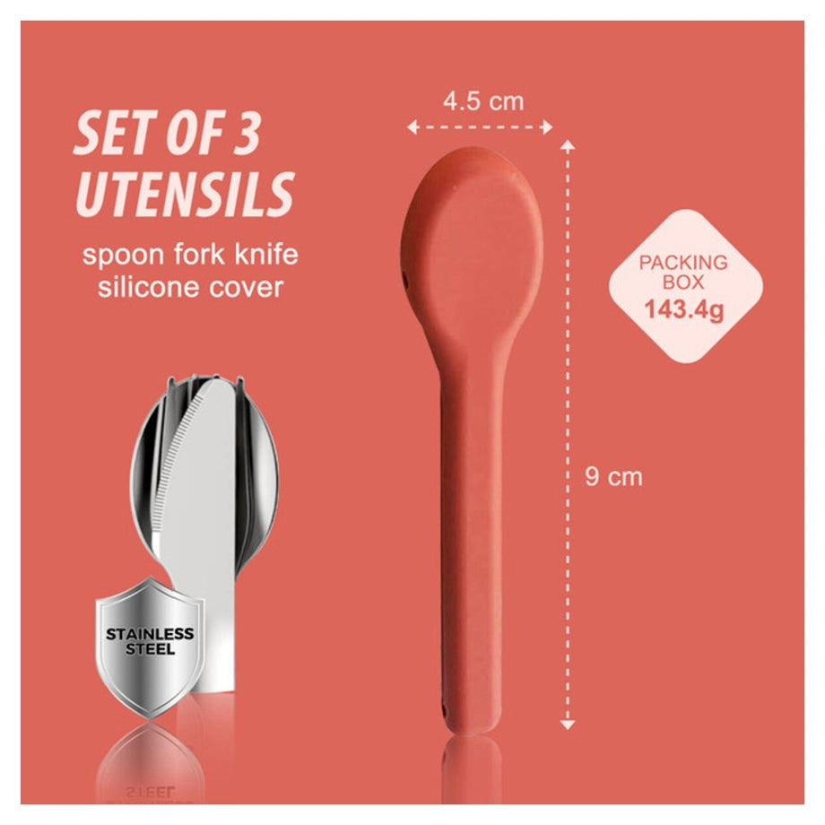 Eazy Kids Cutlery Set Stainless Steel Spoon, Fork & Knife with Silicone Case (Pink)