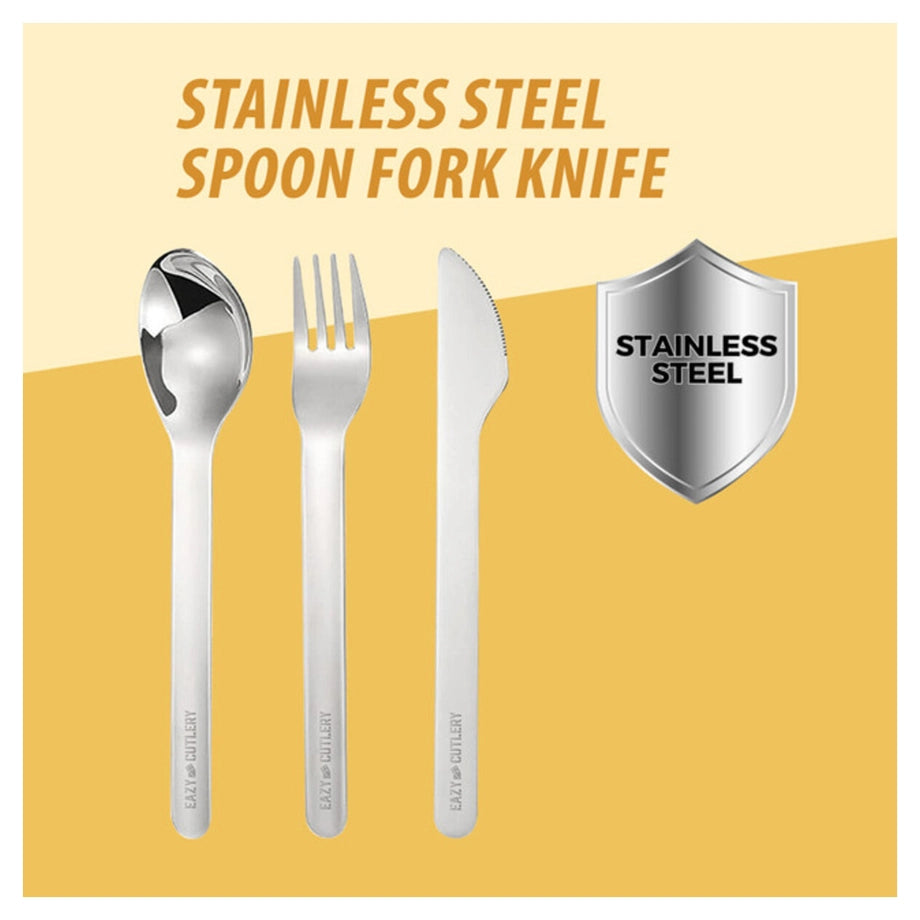 Eazy Kids Cutlery Set Stainless Steel Spoon, Fork & Knife with Silicone Case (Yellow)