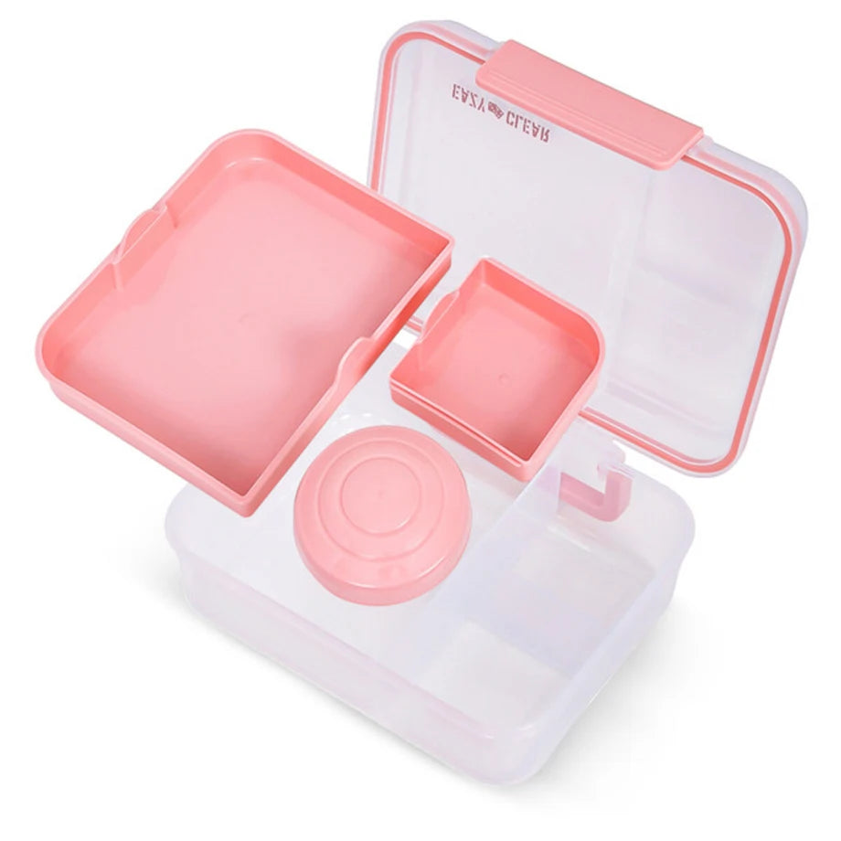 Eazy Kids 3/4/5 Compartment Convertible 1650ml Bento Lunch Box with 150ml Gravy Bowl (Pink)