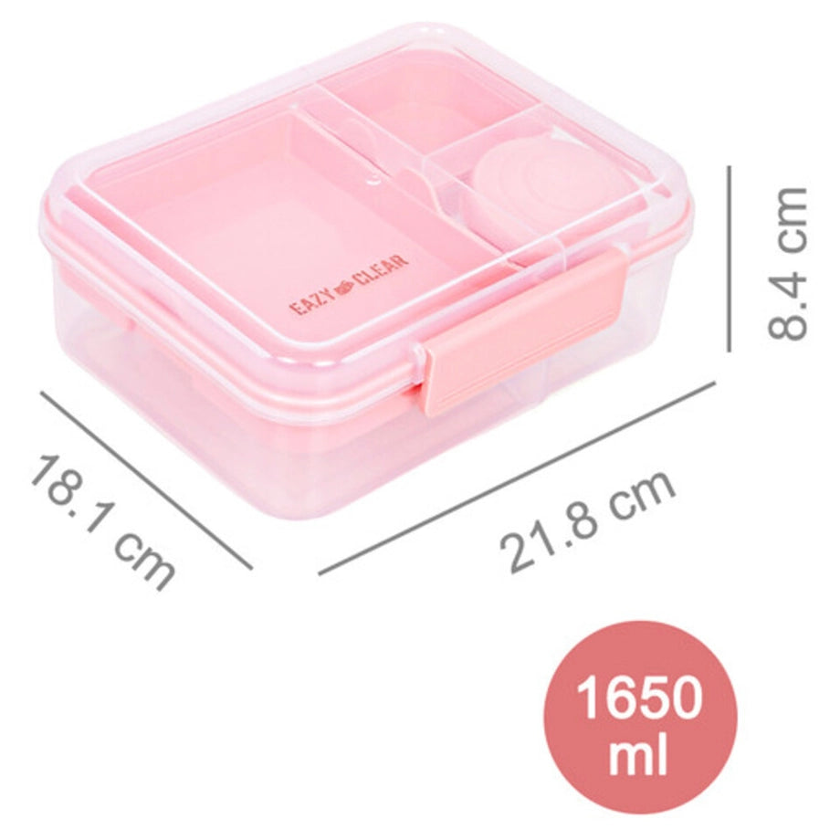 Eazy Kids 3/4/5 Compartment Convertible 1650ml Bento Lunch Box with 150ml Gravy Bowl (Pink)